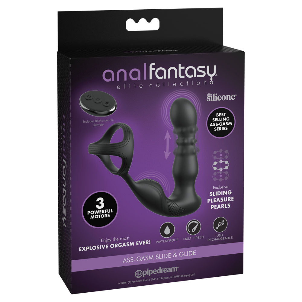 Anal Fantasy Elite Ass-Gasm Slide & Glide -  USB Rechargeable Prostate Massage with Cock Ring