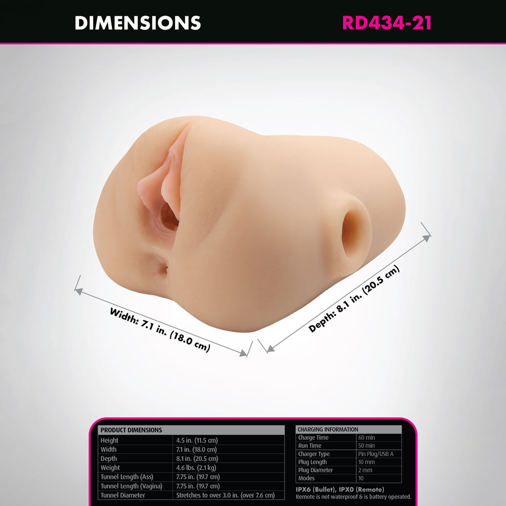 PDX Plus Double Pounder Vibrating Squeeze Stroker -  -  USB Rechargeable Vibrating Vagina Stroker