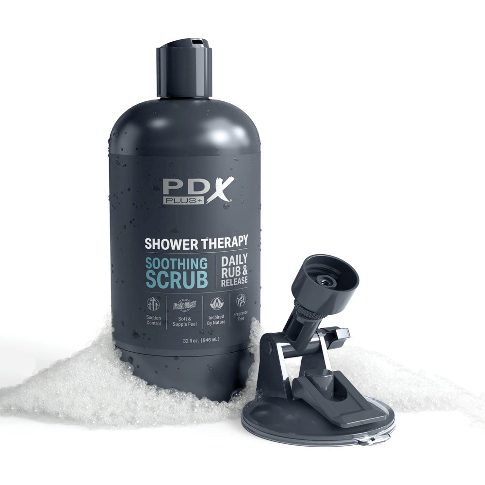 PDX Plus Shower Therapy - Soothing Scrub -  -  Discreet Vagina Stroker with Suction Base