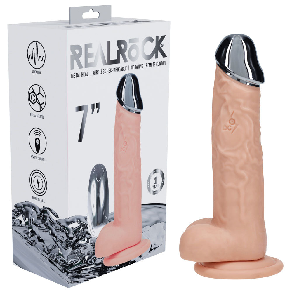 REALROCK Metal Head 7'' Rechargeable Dildo -  -  19 cm USB Rechargeable Vibrating Dildo with Metal Head and Wireless Remote