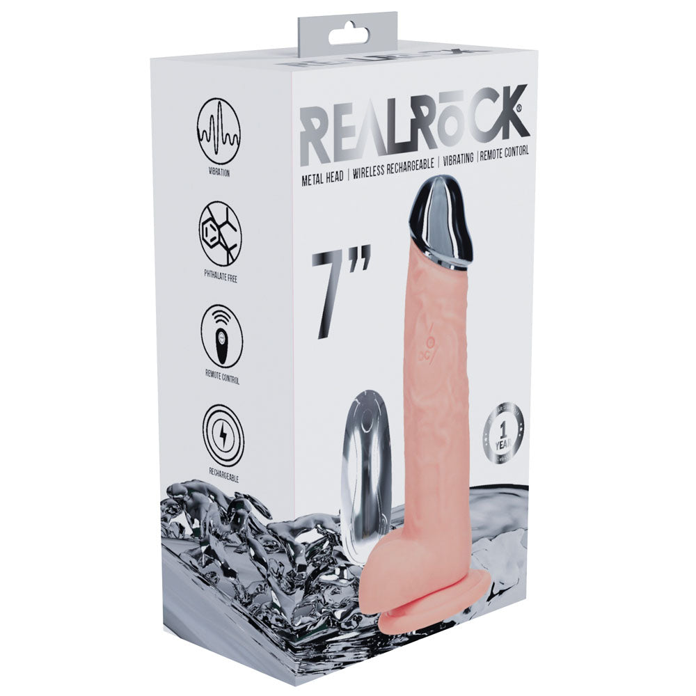 REALROCK Metal Head 7'' Rechargeable Dildo -  -  19 cm USB Rechargeable Vibrating Dildo with Metal Head and Wireless Remote