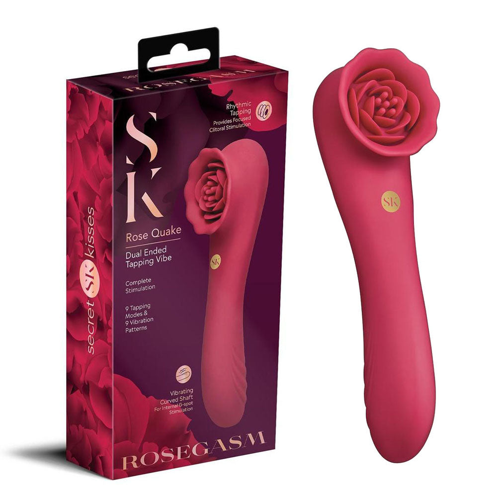 Secret Kisses ROSEGASM ROSE QUAKE -  18.8 cm USB Rechargeable Dual Ended Tapping Vibrator