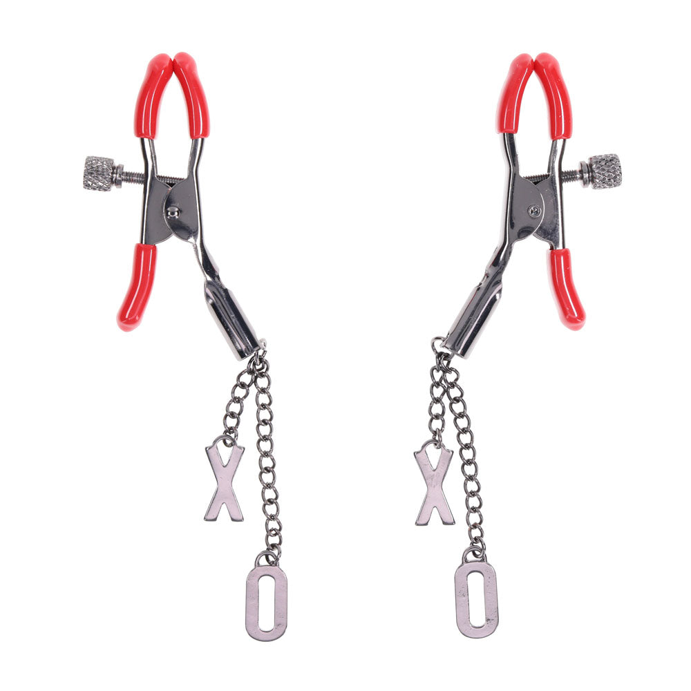 S&M Exs & Ohs Nipple Clamps -  Tipped Metal Nipple Clamps - Set of 2