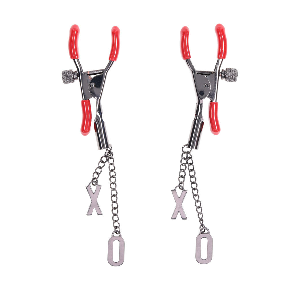 S&M Exs & Ohs Nipple Clamps -  Tipped Metal Nipple Clamps - Set of 2