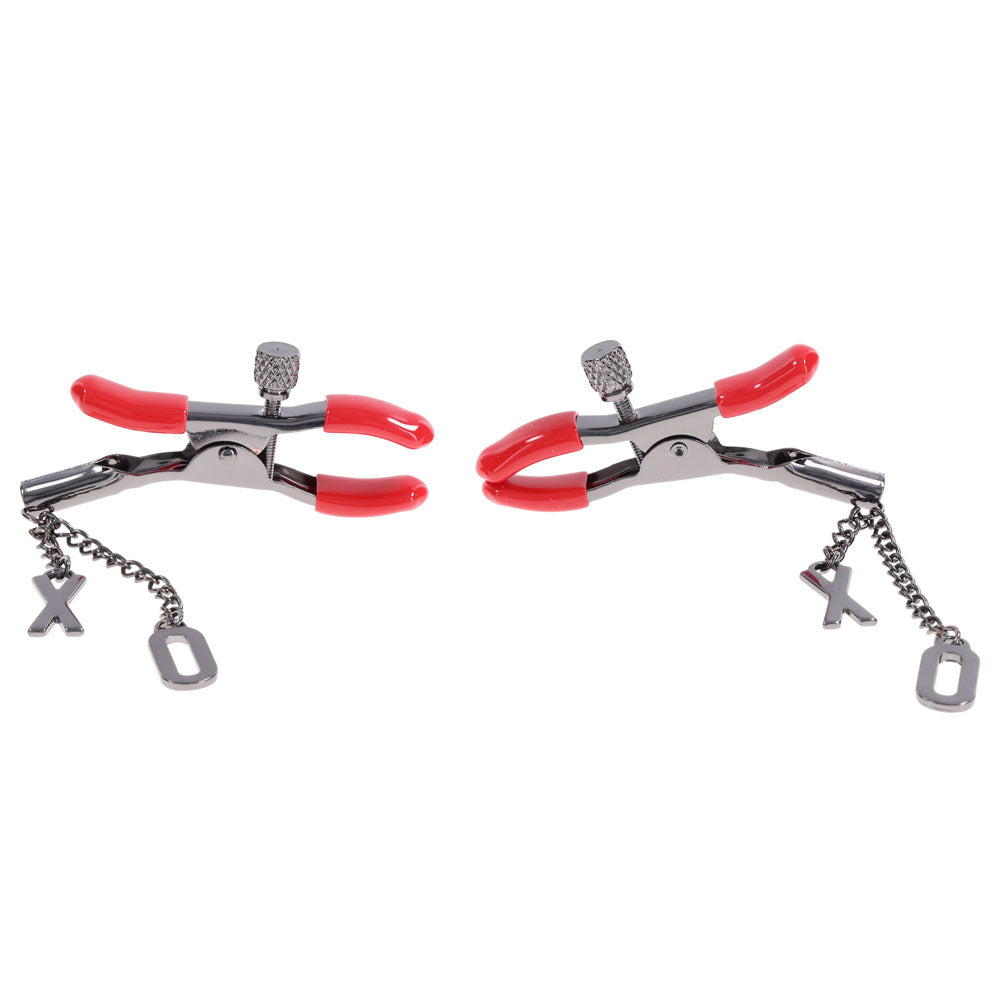S&M Exs & Ohs Nipple Clamps -  Tipped Metal Nipple Clamps - Set of 2