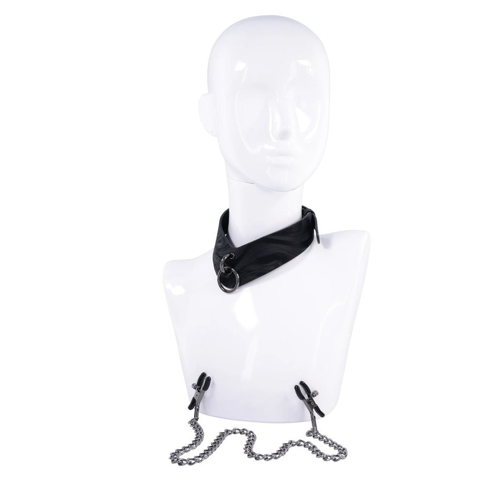 SPORTSHEETS Velvet Noir Collar & Removable Clamps -  Neck & Nipple Restraints
