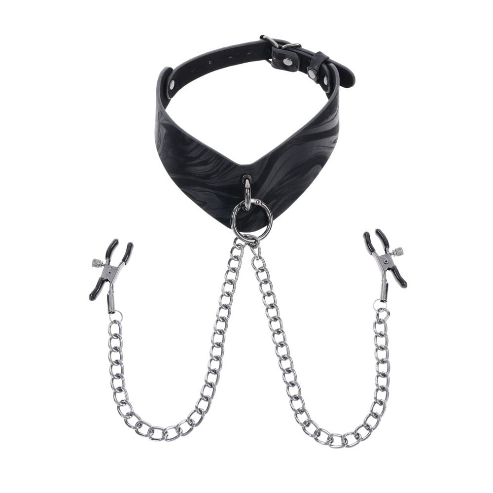 SPORTSHEETS Velvet Noir Collar & Removable Clamps -  Neck & Nipple Restraints