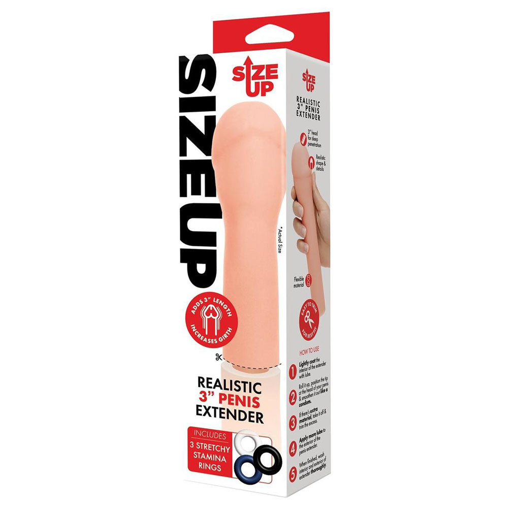 Size Up Realistic 3'' Penis Extender -  7.6 cm (3'') Penis Extension Sleeve