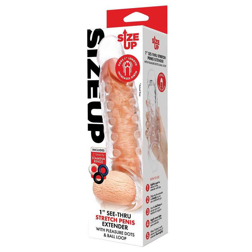 Size Up 1 Inch See-Thru Stretch Penis Extender -  2.5 cm (1'') Penis Extension Sleeve