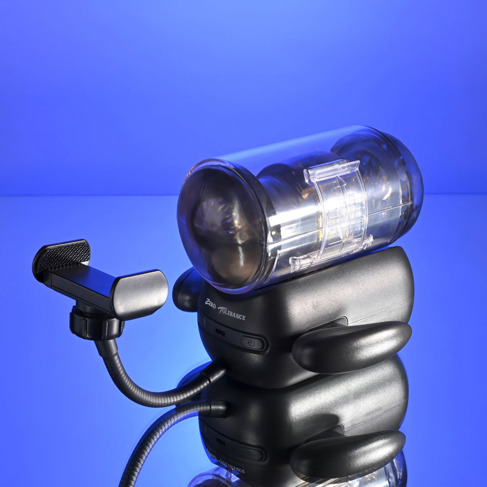 Zero Tolerance HOLD ME TIGHT -  USB Rechargeable Vibrating Auto Stroker with Phone Holder