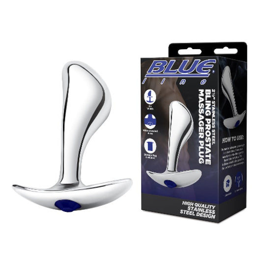 Blue Line 2.5" Stainless Steel Bling Prostate Massager Plug
