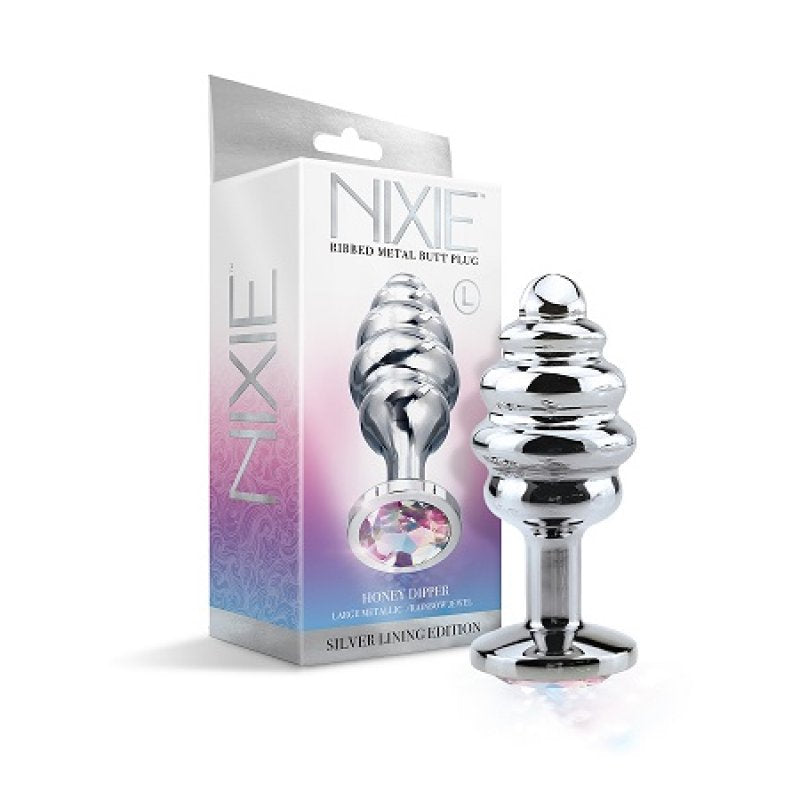 NIXIE Ribbed Metal Butt Plug Honey Dipper Large